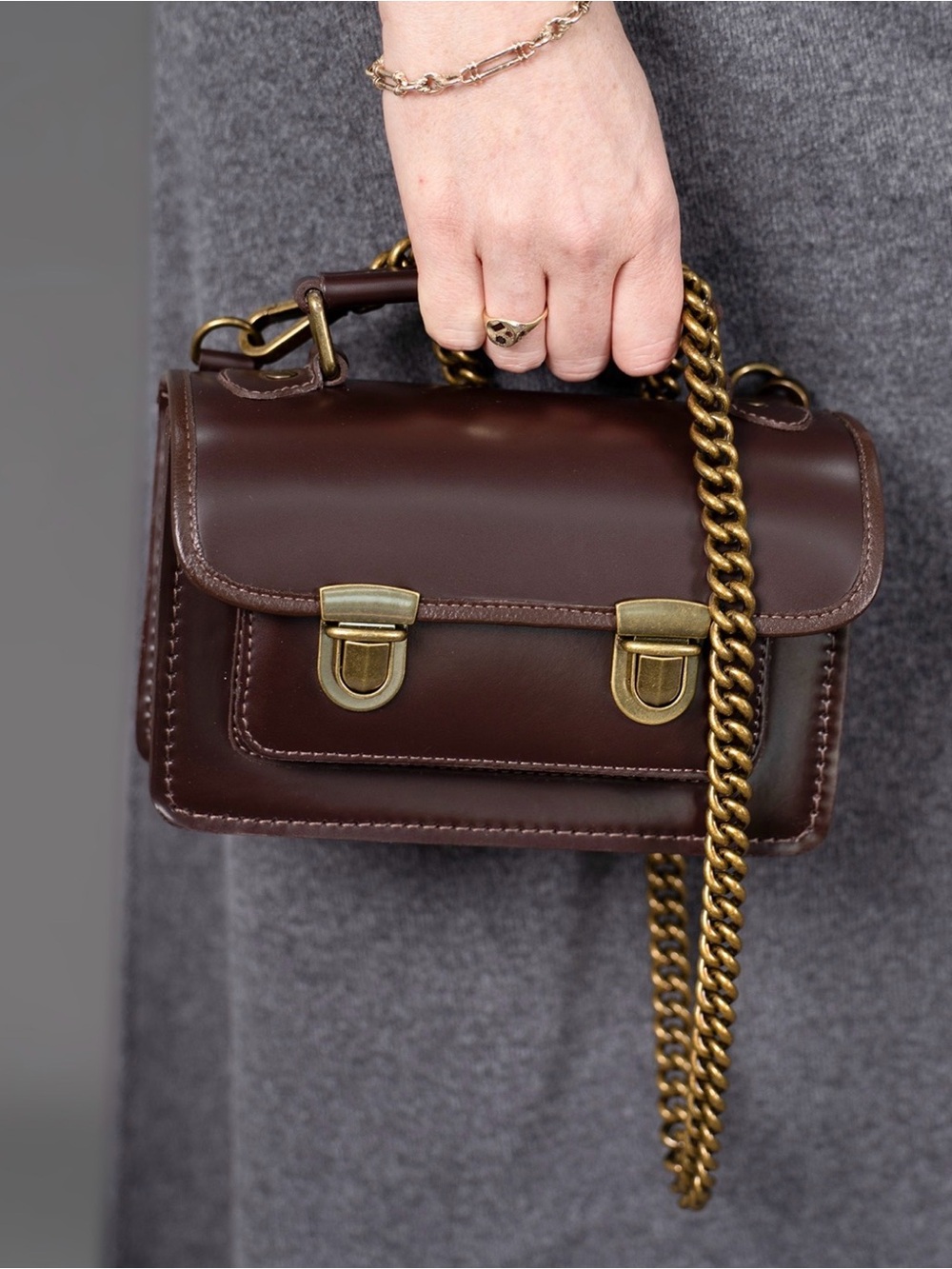 Beara Beara Santa Anna Mini Brown Vintage Mini Satchel Leather Handbag